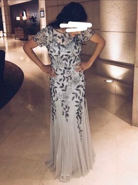 Adrianna Papell Silver Embellished Dress Gown